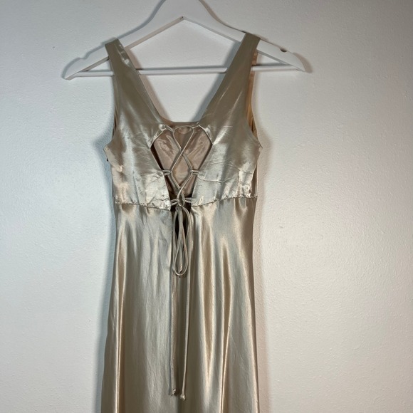 VTG 90s Y2K Satin Maxi Dress Sz Small Champagne Slip Gown Bias Cut Minimalist - Picture 8 of 13